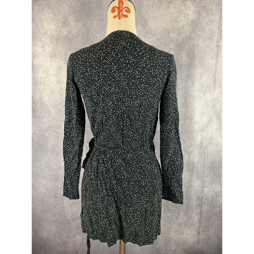 H&M Divided Size 2 Wrap Dress V-neck Long Sleeves Black White Hearts Print - Picture 3 of 12